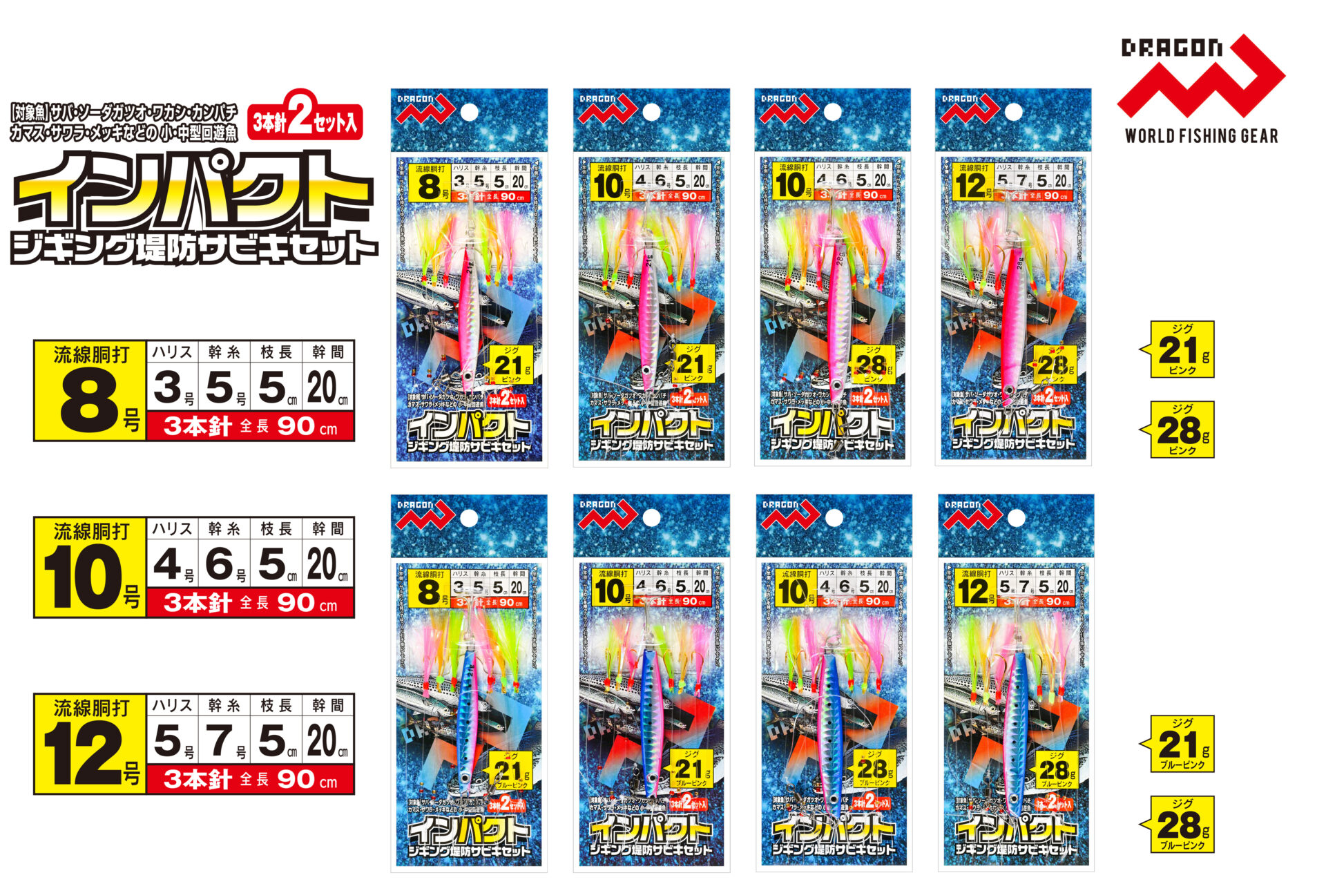 インパクトジギング堤防サビキセット 2色×4サイズ(全8種類)イメージ画像 インパクトジギング堤防サビキセット 2色×4サイズ(全8種類)イメージ画像